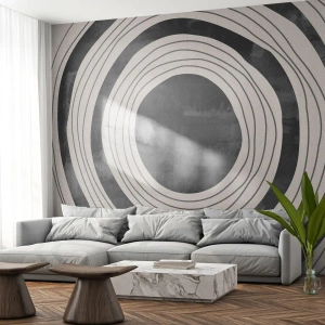 Tapet Standard Eco - Cercuri concentrice alb-negru într-un stil grafic - 100x70cm - Direct la subiect - Decorațiune modernă pentru perete pentru living și dormitor ARTTOR