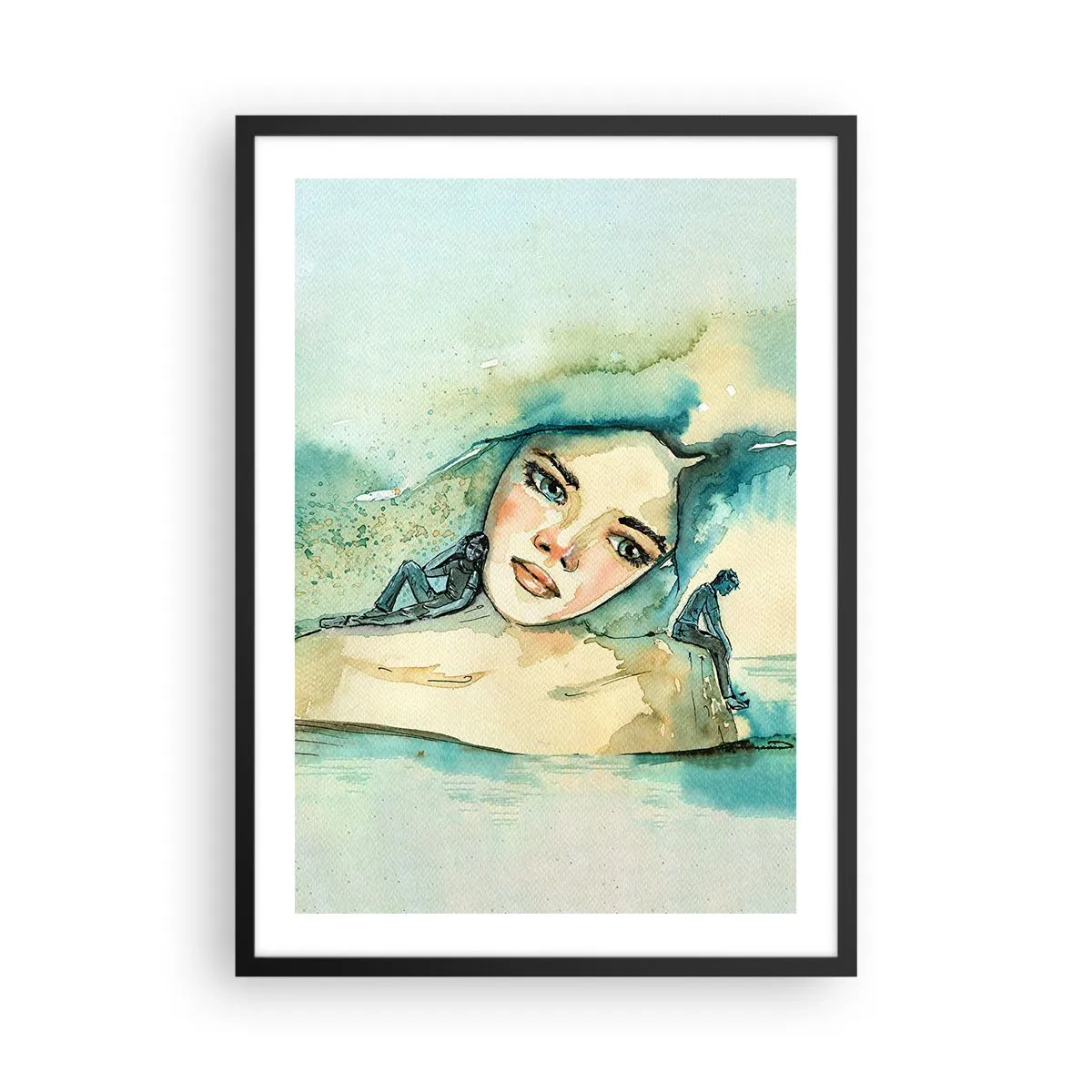 Poster în ramă neagră - Portretul unei femei într-un stil artistic de acuarelă - 50x70cm - Am I blue? - Decorațiune modernă pentru perete pentru living și dormitor ARTTOR