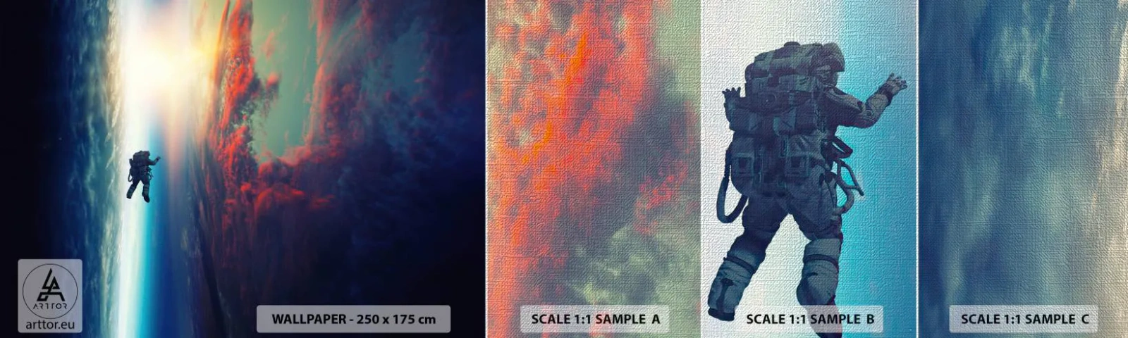 Mostră tapet Premium Canvas - Provocând universul - Abstracția, Astronaut, Cosmos - 100x30 cm