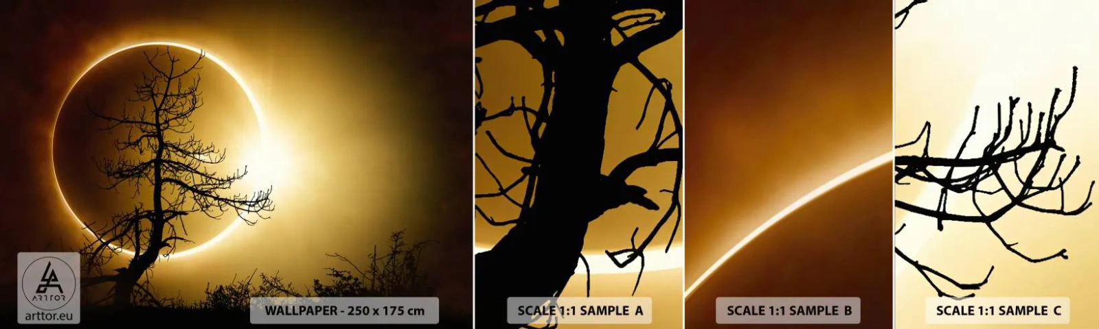 Mostră de Tapet Standard Eco - Eclipsă totală - Eclipsă, Copac, Peisaj - 100x30 cm
