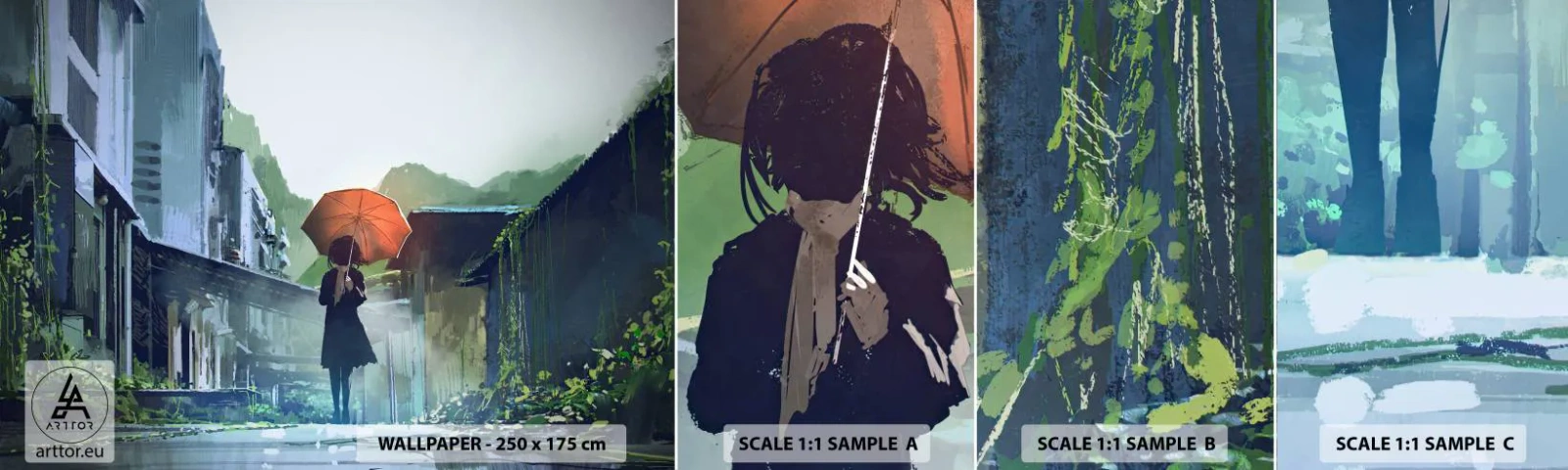 Mostră de Tapet Standard Eco - Ploaie revitalizantă - Abstracția, Oraș, Arhitectură - 100x30 cm