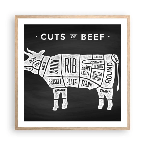 Poster în ramă de stejar deschis - Abecedar de măcelar - 60x60 cm