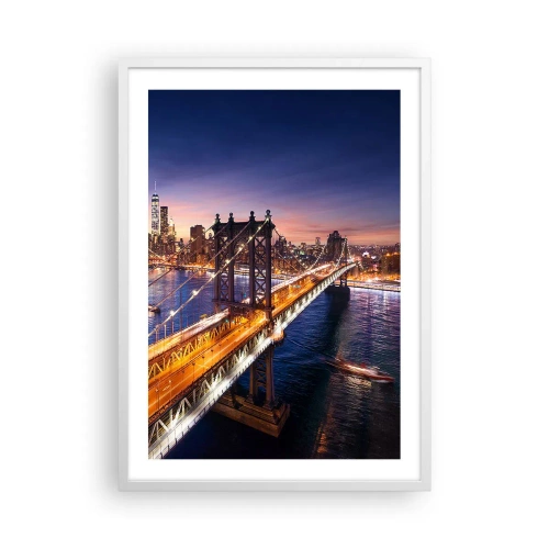 Poster în ramă albă - Pe un pod luminos către inima orașului - 50x70 cm