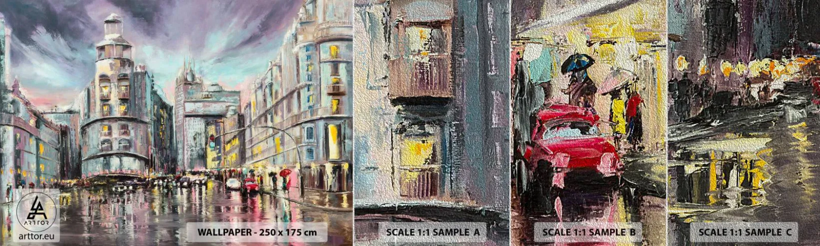 Mostră tapet Premium Sand - Va fi o seară de succes - Oraș, Madrid, Arhitectură - 100x30 cm