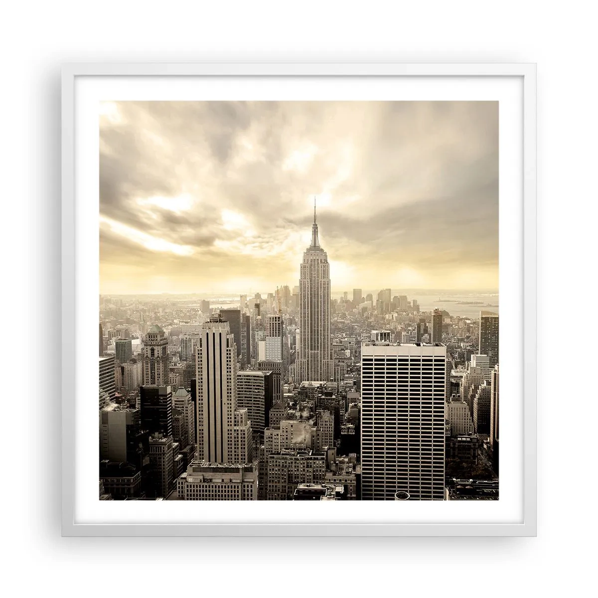 Poster în ramă albă - New York țesut din gri - 60x60 cm