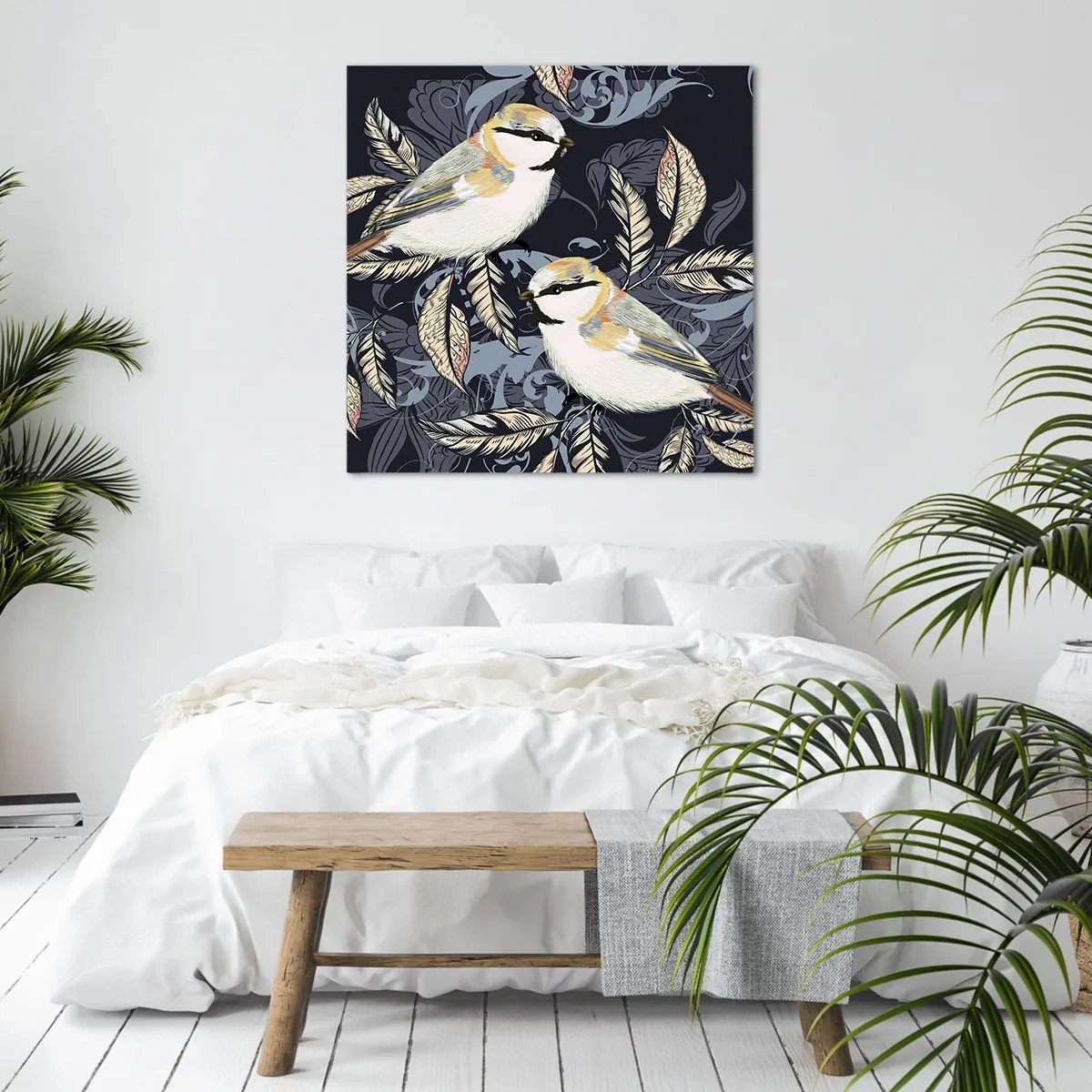 Tablou pe pânză - Ciripirile galben-albastru - 70x70 cm