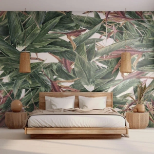 Tapet Autoadeziv Deluxe Sticker - Tufișuri de smarald și liliac - Flori, Hawaii, Frunze - 100x70 cm