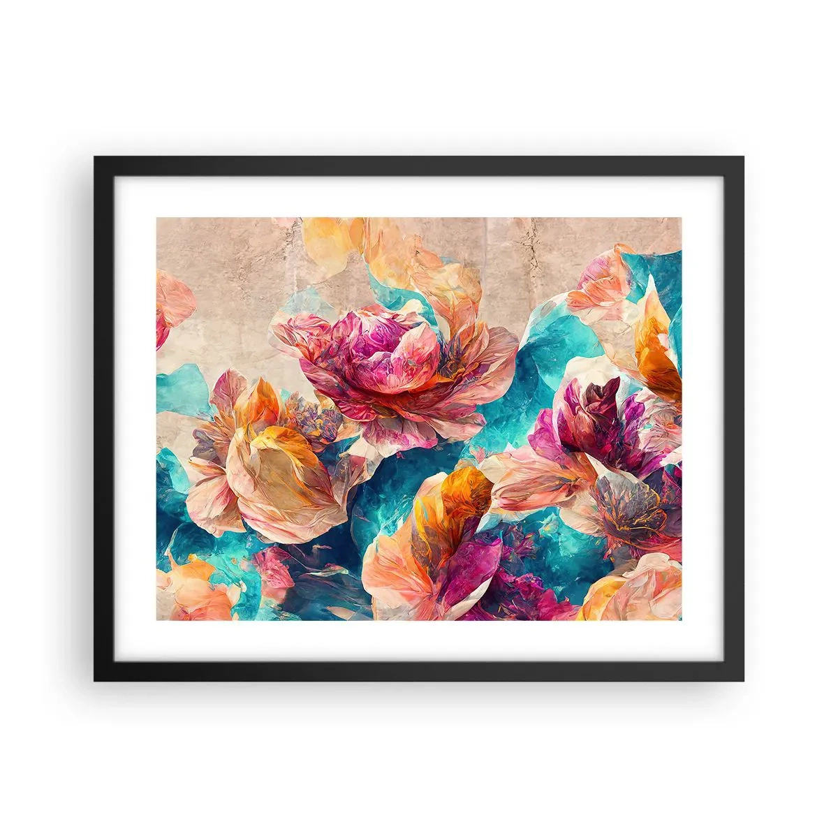 Poster în ramă neagră - Splendoarea colorată a buchetului de flori - 50x40 cm