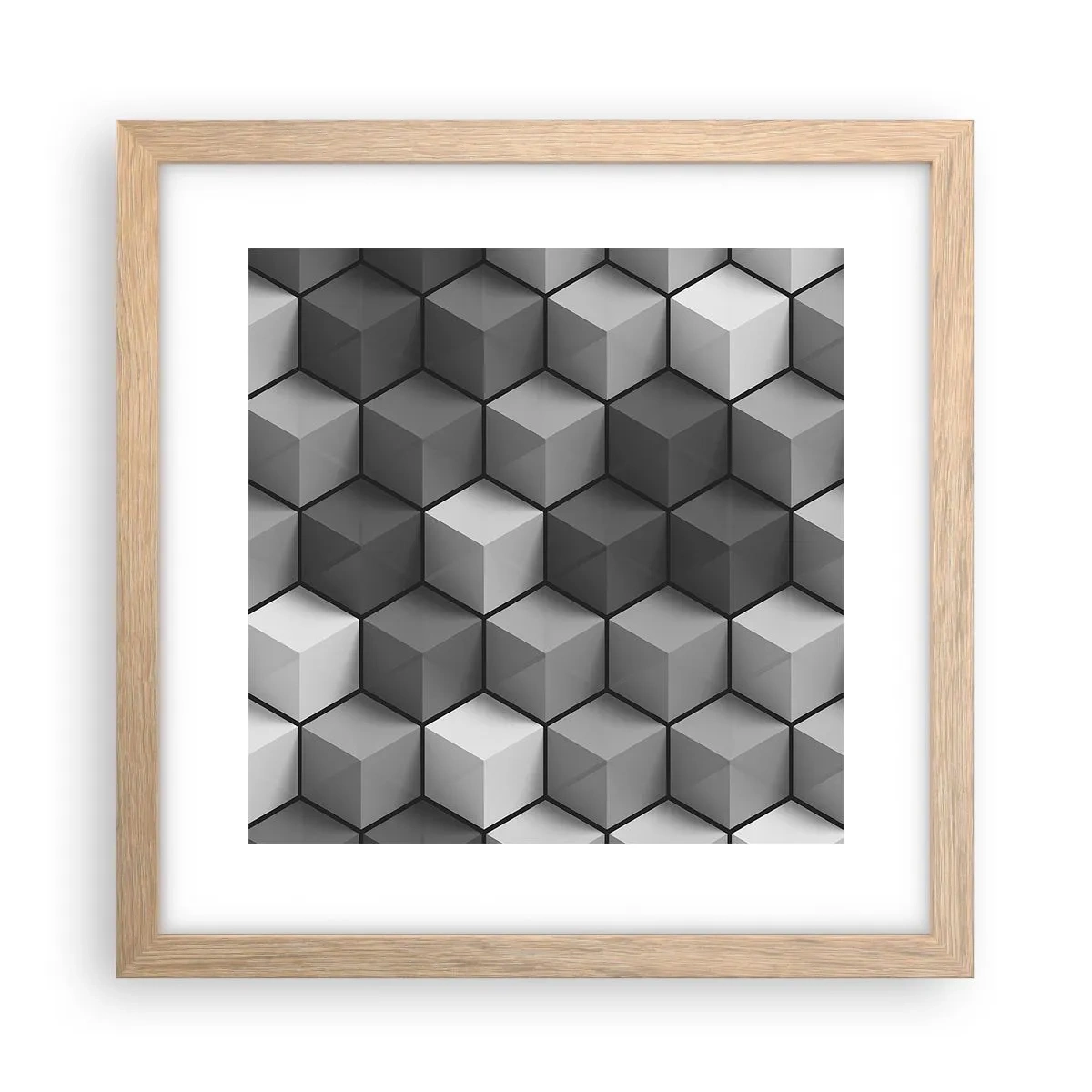Poster în ramă de stejar deschis - Puzzle cubist - 30x30 cm