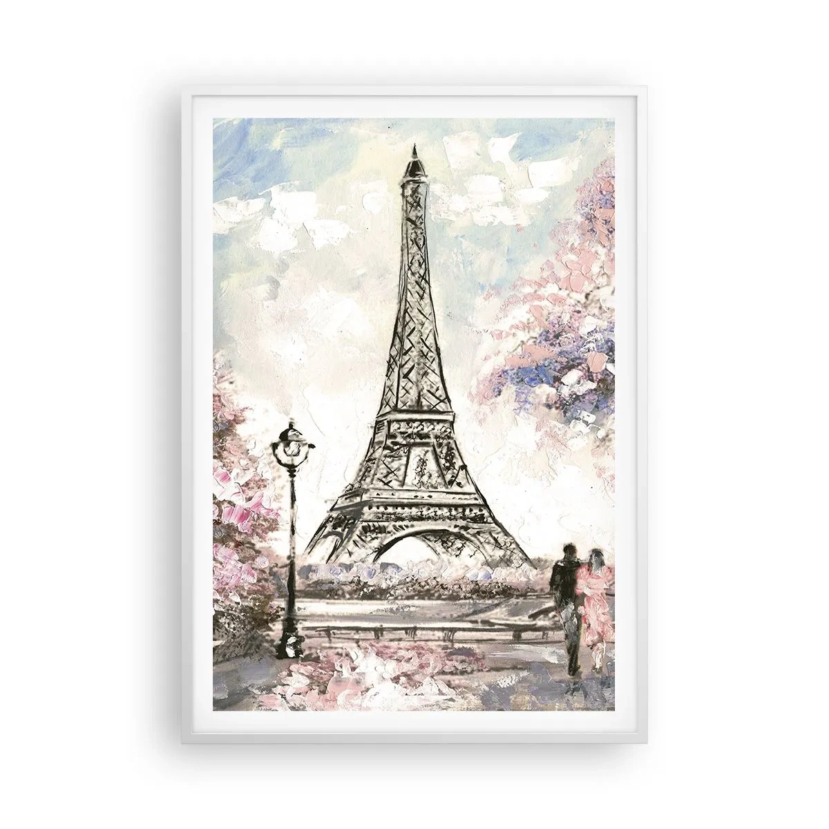 Poster în ramă albă - Plimbare în aprilie la Paris - 70x100 cm