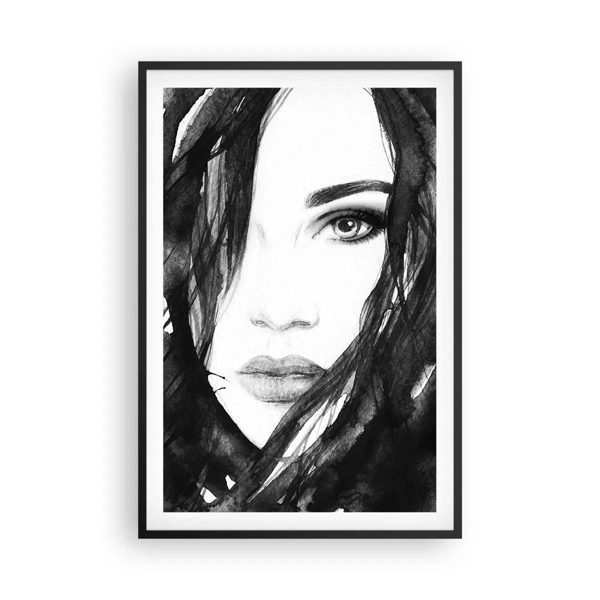 Poster în ramă neagră - Studiu unei dame în alb și negru - 61x91 cm