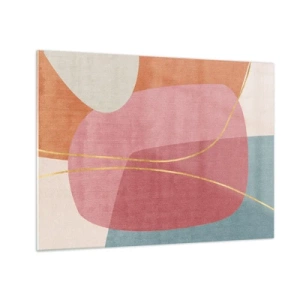 Tablou pe sticlă - Forme pastelate cu linii aurii care se intersectează - 70x50cm - Compoziție pastel cu fir de aur - Decorațiune modernă pentru perete pentru living și dormitor ARTTOR