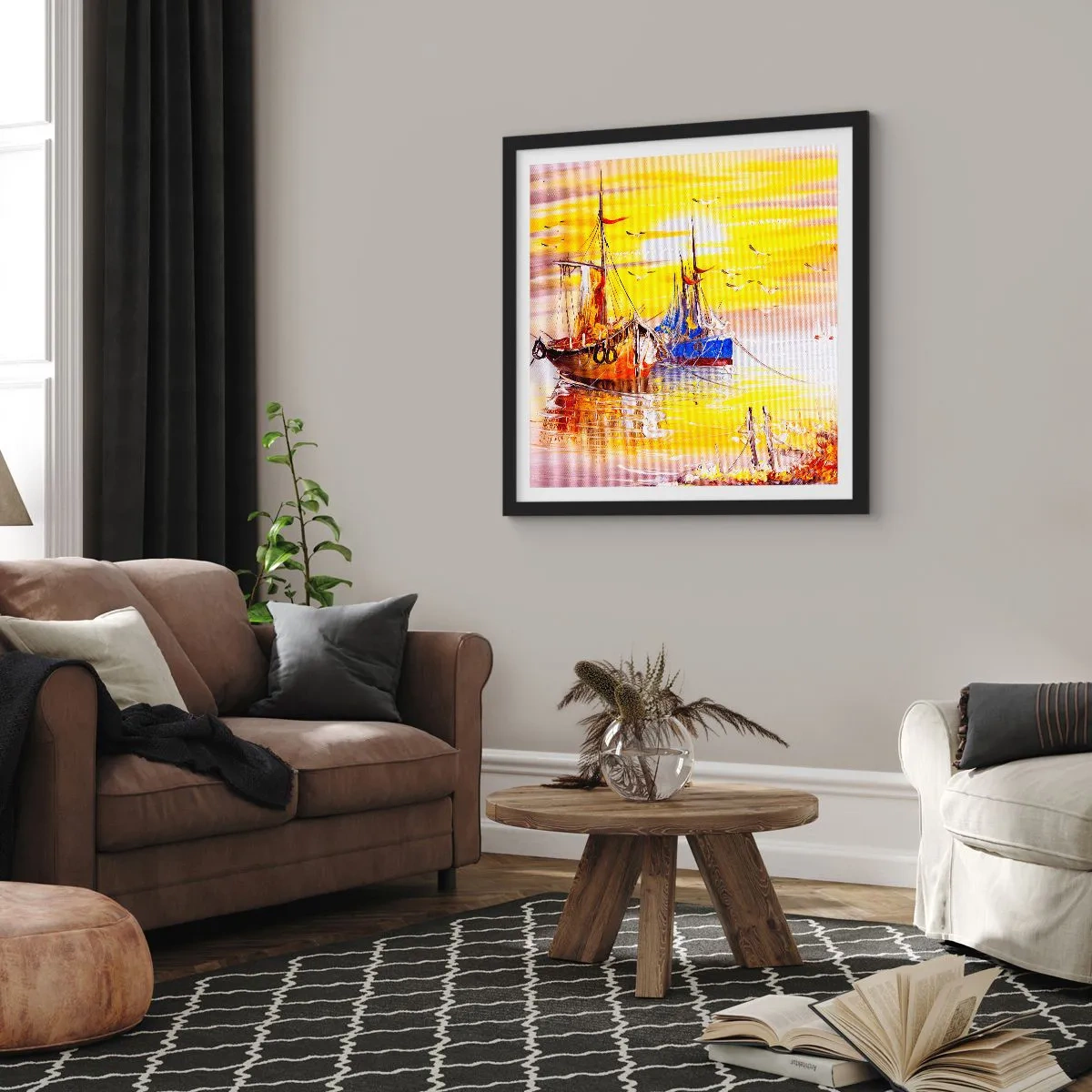 Poster în ramă neagră - O binemeritată odihnă în port - 30x30 cm