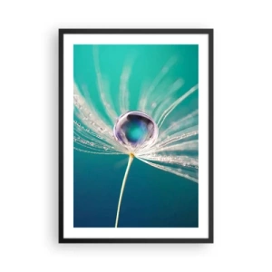 Poster în ramă neagră - Fotografie macro a unei picături de apă pe o păpădie - 50x70cm - Moment mistic - Decorațiune modernă pentru perete pentru living și dormitor ARTTOR