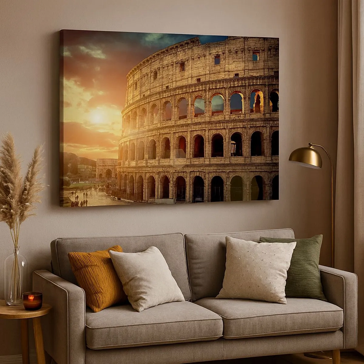 Tablou pe pânză Canvas - Colosseumul din Roma la apus - 70x50cm - Impresie colosală - Decorațiune modernă pentru perete pentru living și dormitor ARTTOR