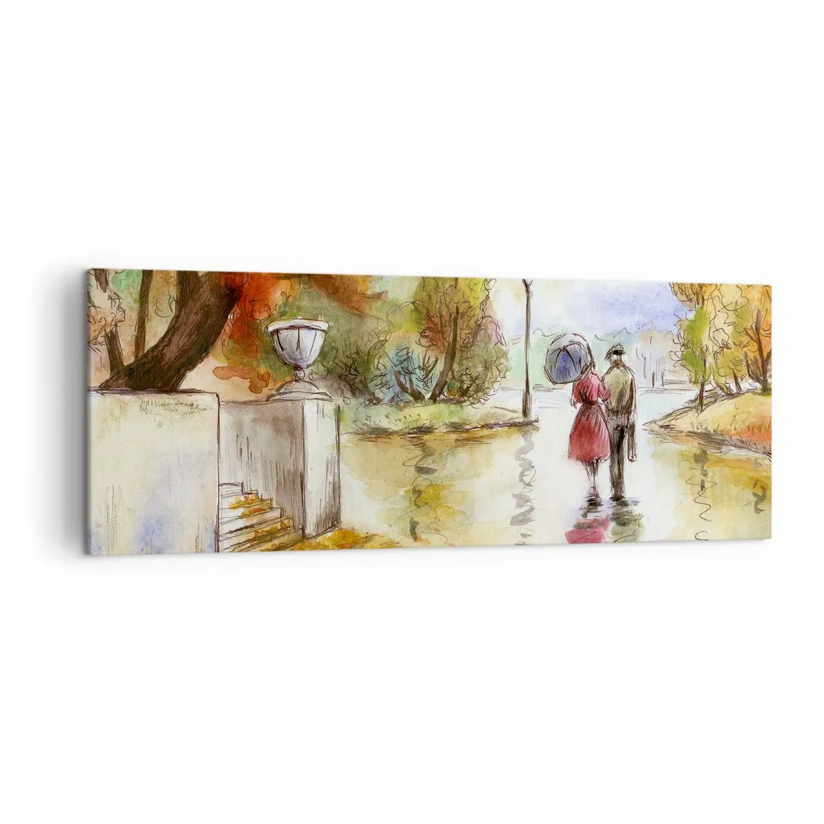 Tablou pe pânză - Toamnă romantică în parc - 140x50 cm