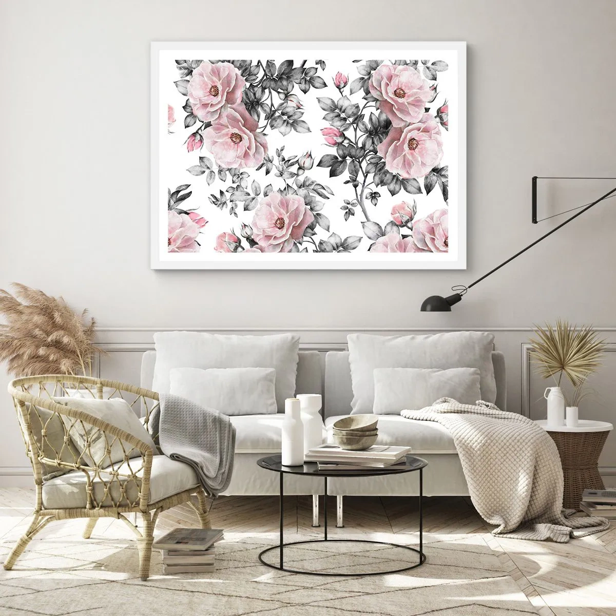 Poster în ramă albă - Pierde-te în florile de trandafir - 70x50 cm