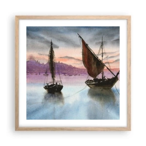 Poster în ramă de stejar deschis - O seară în port - 50x50 cm