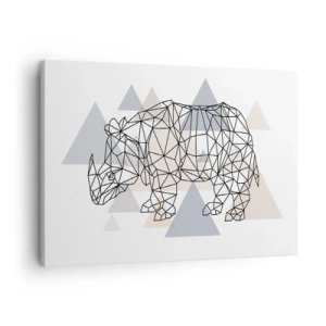 Tablou pe pânză Canvas - Rinocer geometric pe un fundal de triunghiuri delicate - 70x50cm - Structura forței - Decorațiune modernă pentru perete pentru living și dormitor ARTTOR