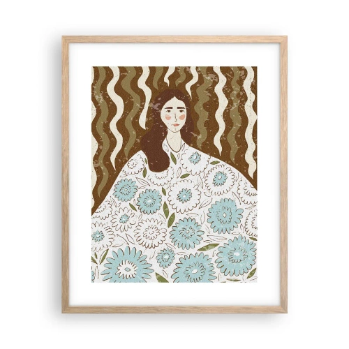 Poster în ramă de stejar deschis - Portret în rochie înflorată - 40x50 cm