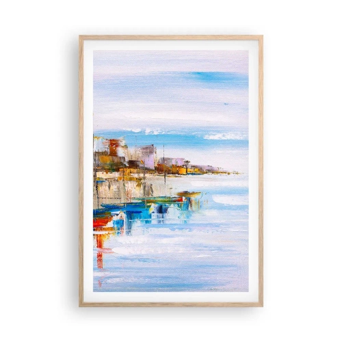 Poster în ramă de stejar deschis - Port urban multicolor - 61x91 cm