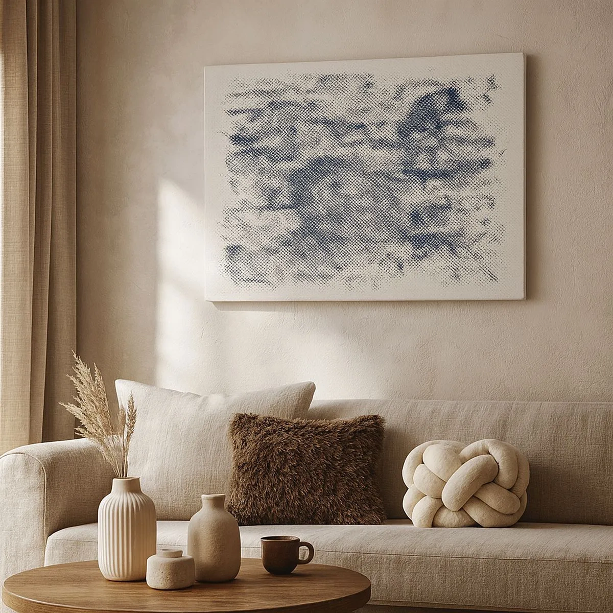 Tablou pe pânză Canvas - Compoziție abstractă cețoasă în nuanțe de gri - 70x50cm - Compoziție cețoasă - Decorațiune modernă pentru perete pentru living și dormitor ARTTOR