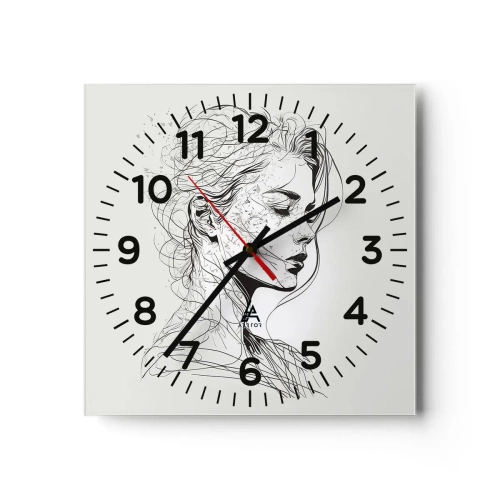 Ceas de perete - Ceas pe sticlă - Desenată cu linii - 40x40 cm