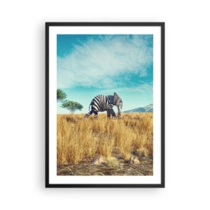 Poster în ramă neagră - O zebră cu corp de elefant pe fundalul savanei africane - 50x70cm - Griul nu mai este la modă - Decorațiune modernă pentru perete pentru living și dormitor ARTTOR