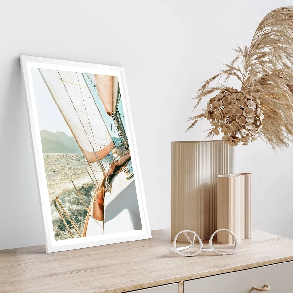 Poster în ramă albă - Pânzele umflate de vânt - 70x100 cm