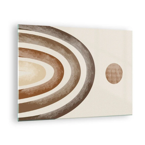 Tablou pe sticlă - Dungi și cercuri abstracte în nuanțe de maro - 70x50cm - Într-o galaxie îndepărtată - Decorațiune modernă pentru perete pentru living și dormitor ARTTOR