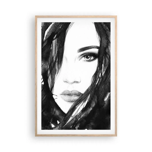 Poster în ramă de stejar deschis - Studiu unei dame în alb și negru - 61x91 cm
