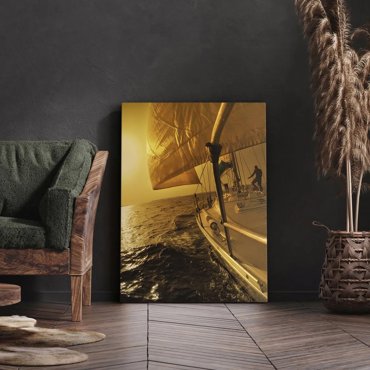 Tablou pe pânză - O seară aurie după o zi multicoloră - 45x80 cm