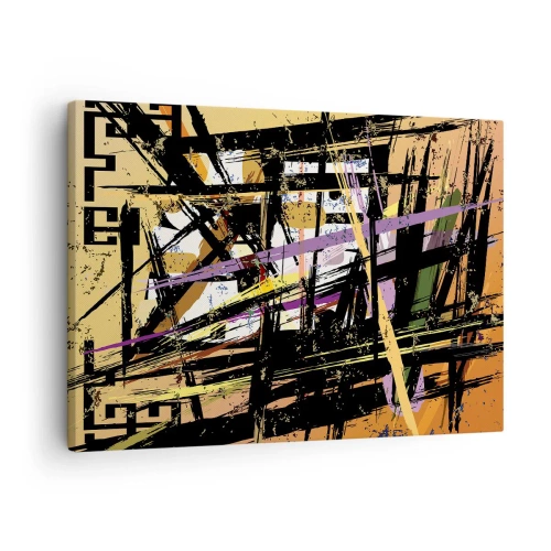 Tablou pe pânză Canvas - Linii și forme abstracte pe un fundal bej - 70x50cm - Tăietură ascuțită - Decorațiune modernă pentru perete pentru living și dormitor ARTTOR