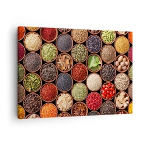 Tablou pe pânză Canvas - Condimente colorate în recipiente rotunde - 70x50cm - Toate gusturile lumii - Decorațiune modernă pentru perete pentru living și dormitor ARTTOR