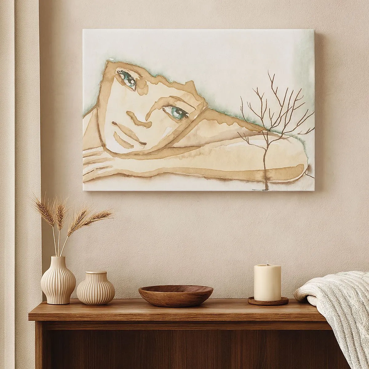 Tablou pe pânză Canvas - Portret artistic al unei femei în culori pastelate - 70x50cm - Copacul poeziei crește din tăcere - Decorațiune modernă pentru perete pentru living și dormitor ARTTOR