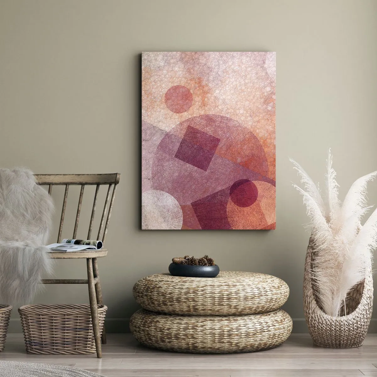 Tablou pe pânză - Transformări geometrice în roz - 50x70 cm