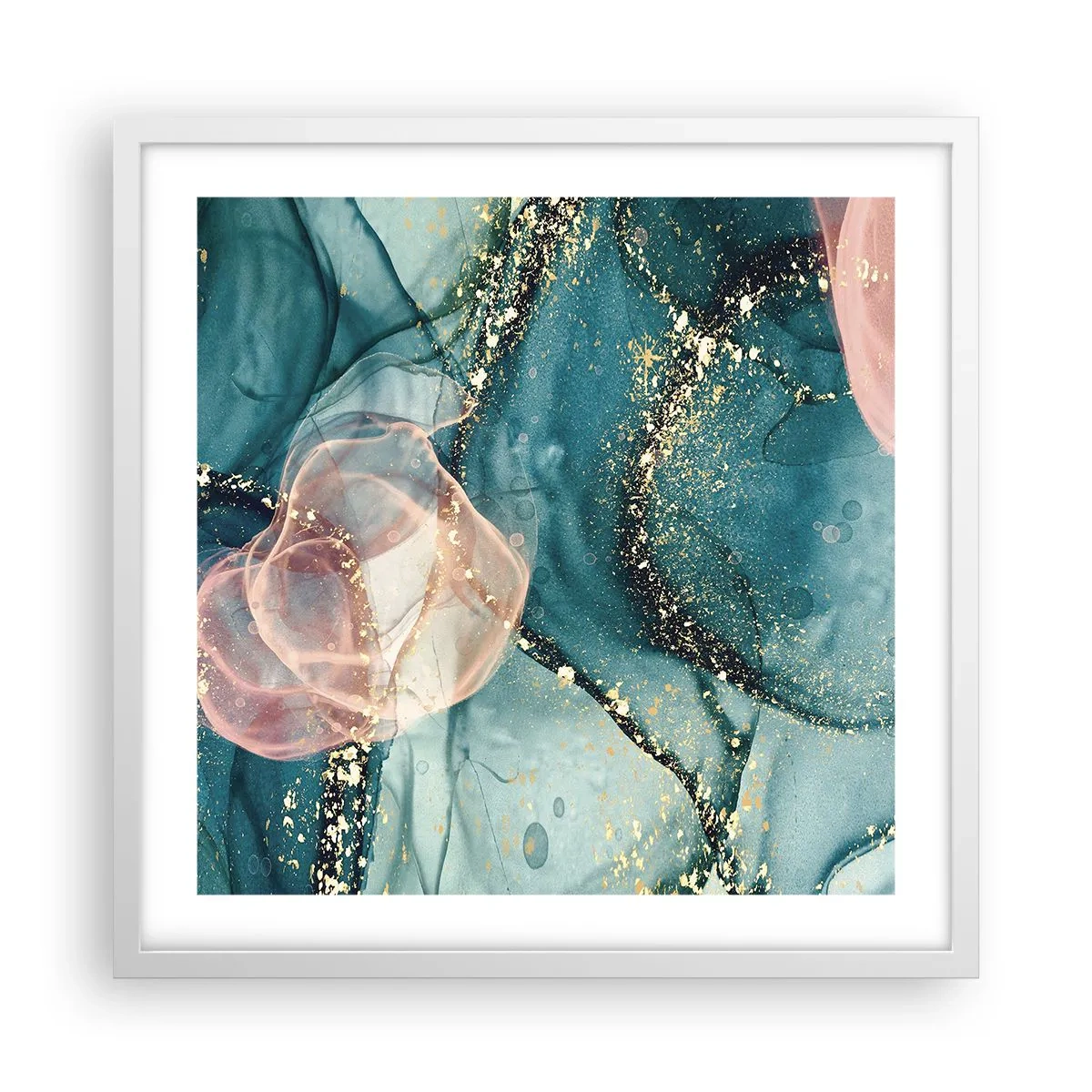 Poster în ramă albă - Mătase albastră, tul roz - 50x50 cm