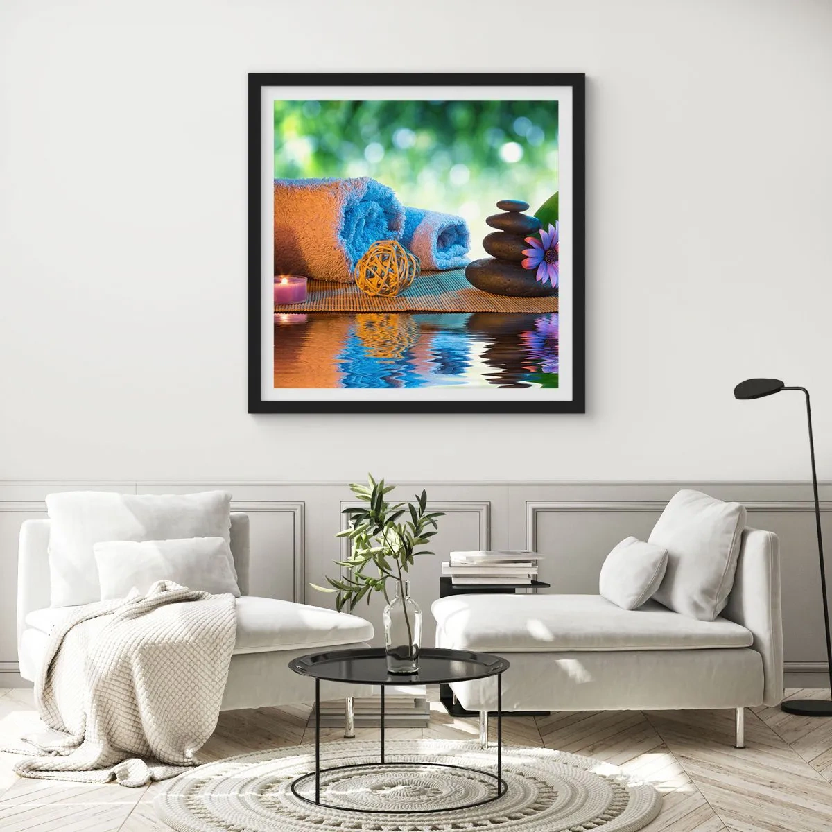 Poster în ramă neagră - Timp pentru corp - 60x60 cm