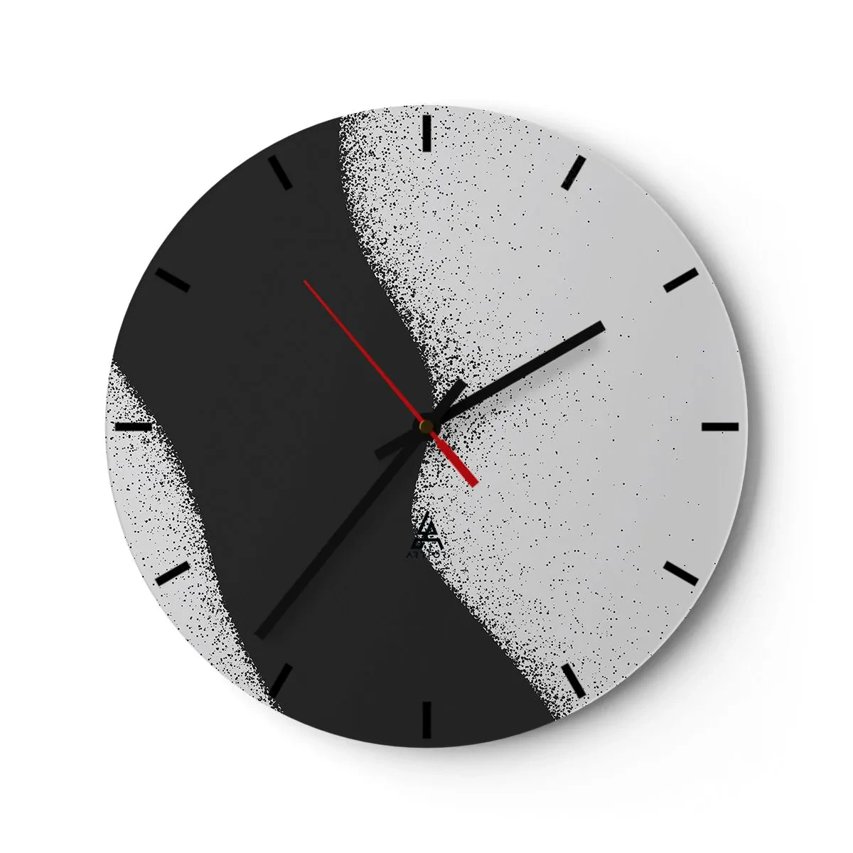 Ceas de perete - Ceas pe sticlă - Abstracție alb-negru cu o tranziție lină și un efect granulat - 30x30cm - Echilibru lichid - Decorațiune modernă pentru perete pentru living, bucătărie și dormitor ARTTOR