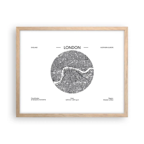 Poster în ramă de stejar deschis - Anatomia Londrei - 50x40 cm