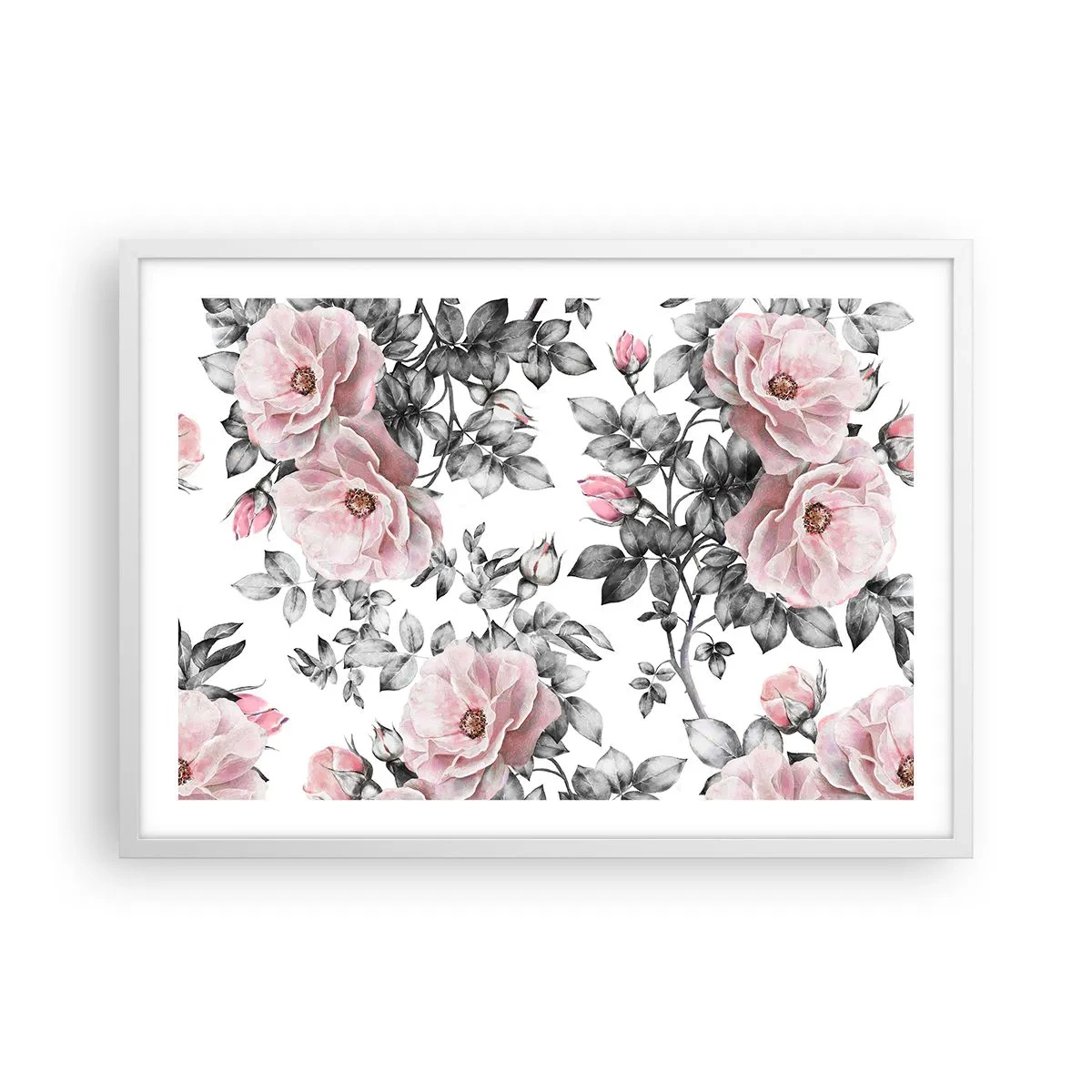 Poster în ramă albă - Pierde-te în florile de trandafir - 70x50 cm