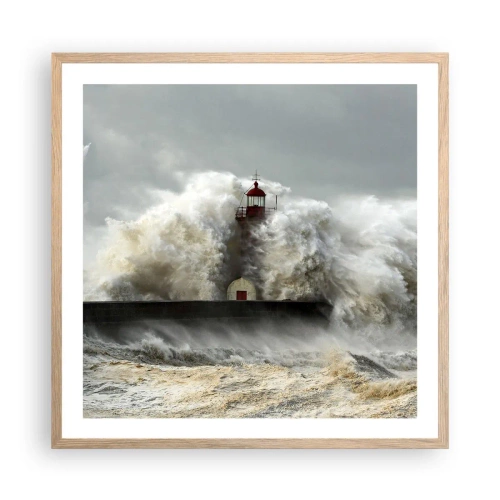 Poster în ramă de stejar deschis - Mânia oceanului - 60x60 cm