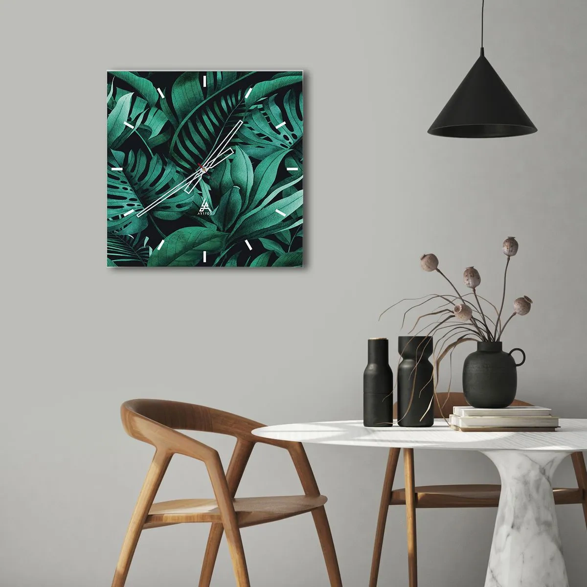 Ceas de perete - Ceas pe sticlă - Profunzimea verdelui tropical - 40x40 cm