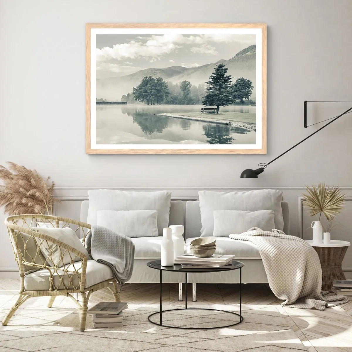Poster în ramă de stejar deschis - Lacul încă doarme - 100x70 cm
