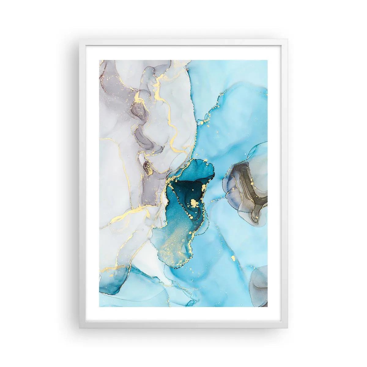 Poster în ramă albă - Un studiu al întâlnirii dintre gri și turcoaz - 50x70 cm