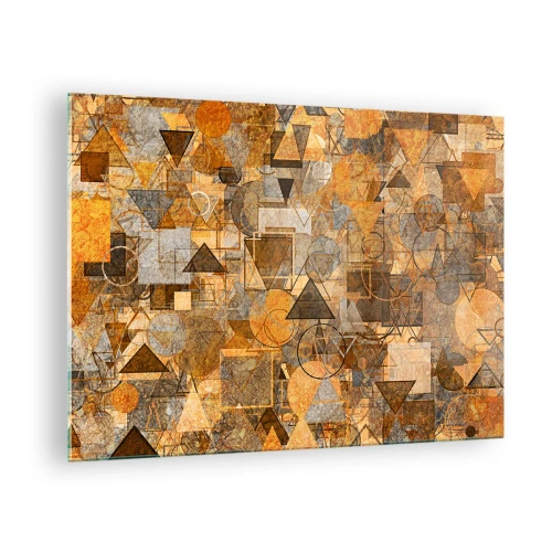 Tablou pe sticlă - Compoziție geometrică abstractă în tonuri calde - 70x50cm - Lumea băgată în formă - Decorațiune modernă pentru perete pentru living și dormitor ARTTOR