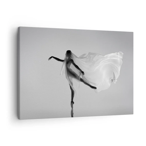 Tablou pe pânză Canvas - O dansatoare într-o poză eterică cu material textil fluid - 70x50cm - Lejeritate și grație - Decorațiune modernă pentru perete pentru living și dormitor ARTTOR
