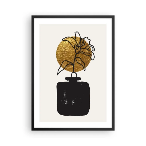 Poster în ramă neagră - Compoziție abstractă cu o floare și un cerc auriu - 50x70cm - Cât cântărește aurul? - Decorațiune modernă pentru perete pentru living și dormitor ARTTOR