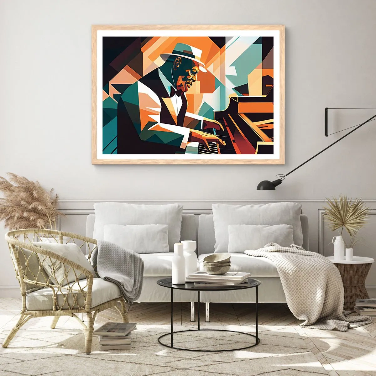 Poster în ramă de stejar deschis - Numai jazz - 100x70 cm