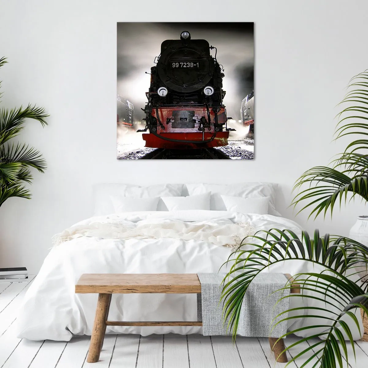 Tablou pe pânză - Stă și pufuie, geme și suflă... - 70x70 cm